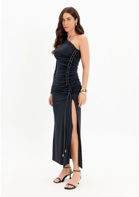 Vestido Super Midi Ombro Único Drapeado
