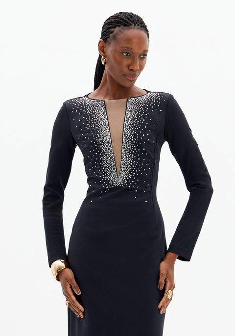 Vestido Super Midi Manga Longa Brilhos