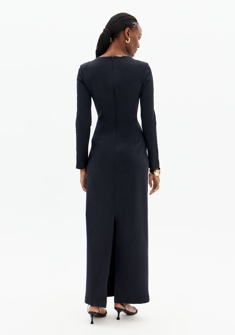 Vestido Super Midi Manga Longa Brilhos