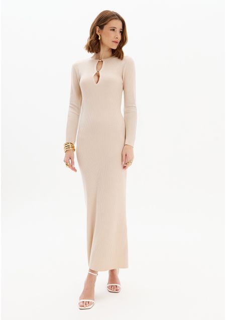 Vestido Super Midi Tricot Manga Longa
