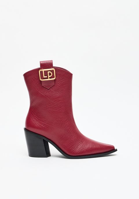 Bota Cano Médio Salto Bloco Bico Fino Couro