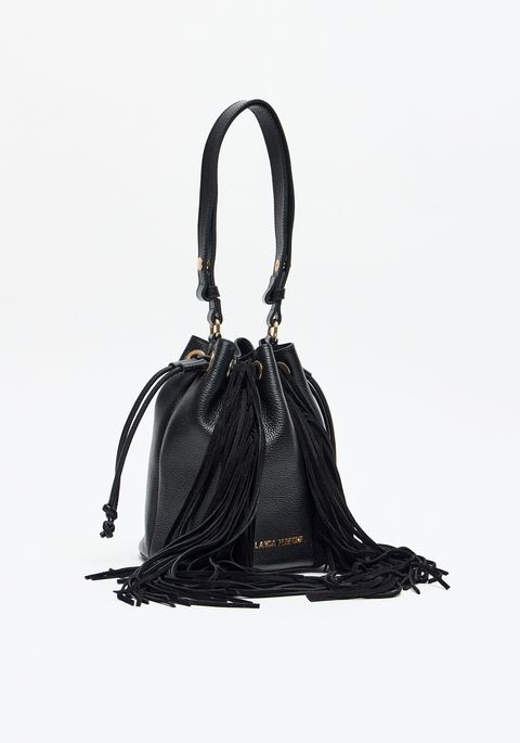 Bolsa Bucket Couro Com Franjas