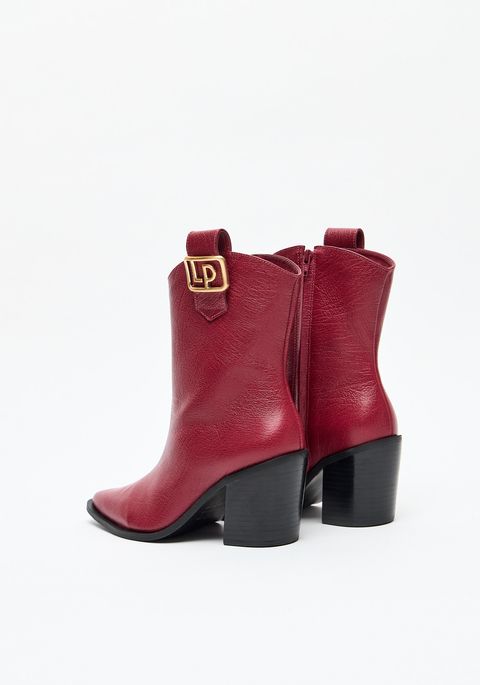 Bota Cano Médio Salto Bloco Bico Fino Couro