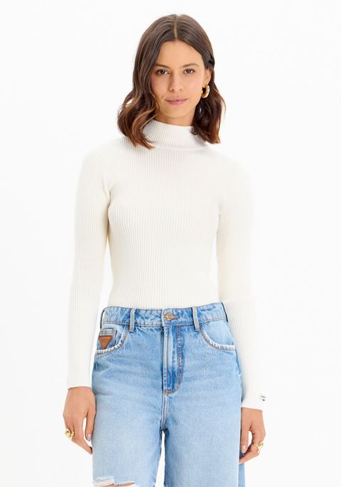 Blusa Tricot Manga Longa Gola Alta