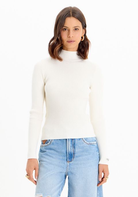Blusa Tricot Manga Longa Gola Alta