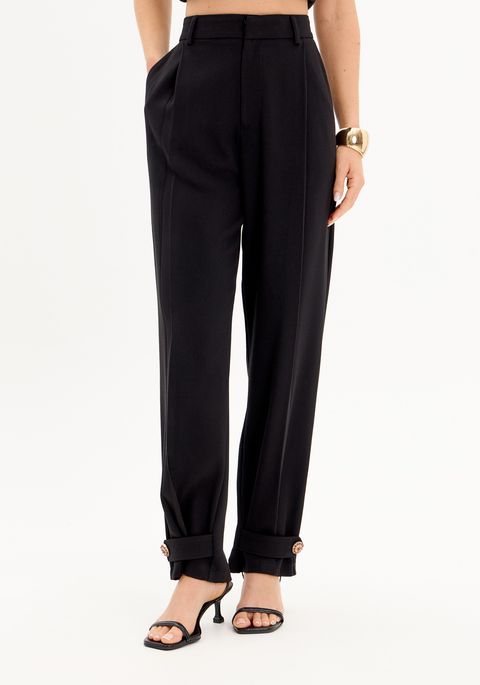 Calça Carrot Cintura Alta Com Botão Barra