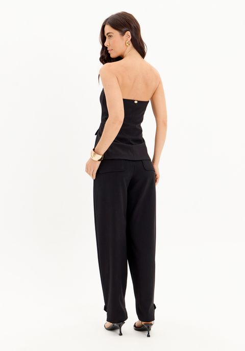 Calça Carrot Cintura Alta Com Botão Barra