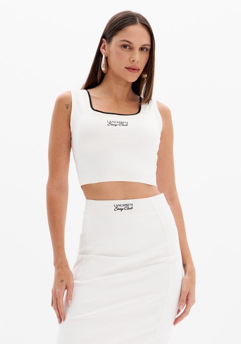 Blusa Cropped De Alças Com Estampa Localizada