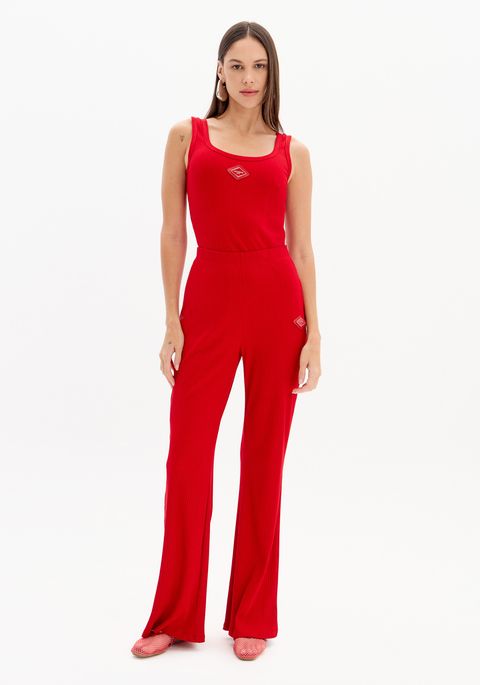 Calça Boot Cut Canelada Com Cintura Alta