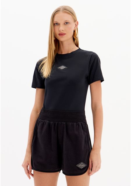 Blusa T-shirt Baby Look Manga Curta Enfeite Frontal