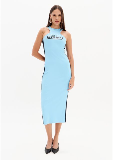 Vestido Super Midi Nadador Com Estampa Frontal