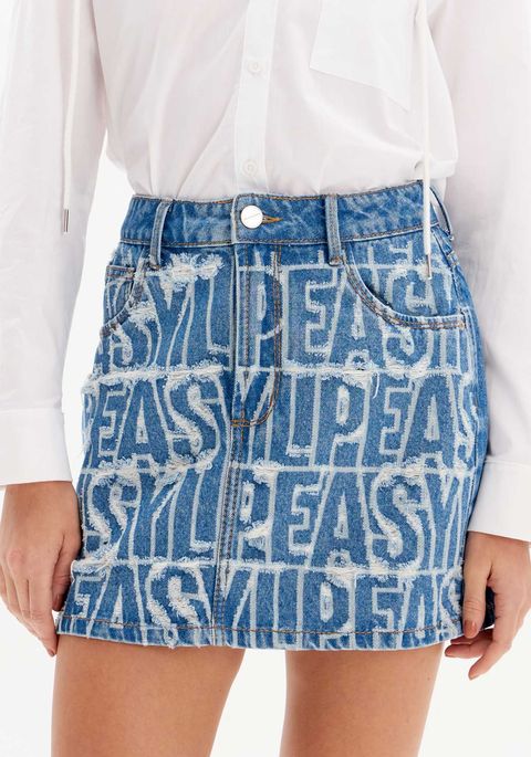 Saia Jeans Comfort Cintura Super Alta Lança Perfume Easy