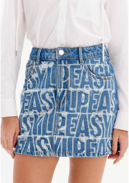 Saia Jeans Comfort Cintura Super Alta Lança Perfume Easy