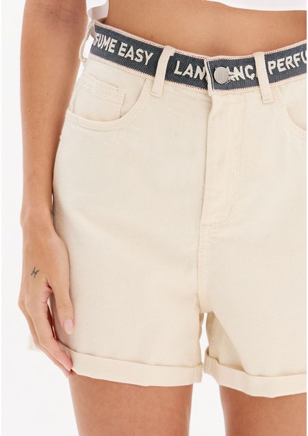 Short Sarja Mom Com Cintura Super Alta E Cós Personalizado