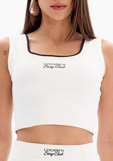 Blusa Cropped De Alças Com Estampa Localizada