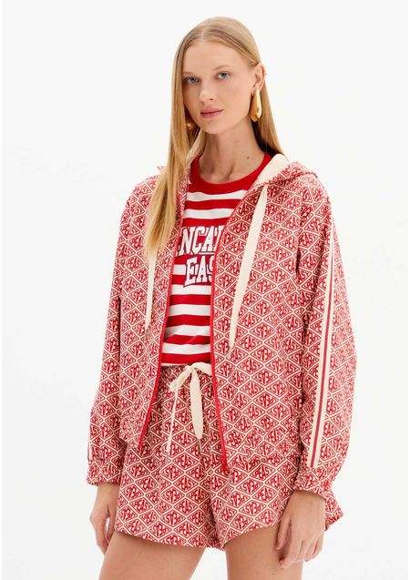 Jaqueta Manga Longa Estampada Com Capuz