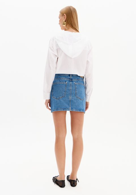 Saia Jeans Comfort Cintura Super Alta Lança Perfume Easy