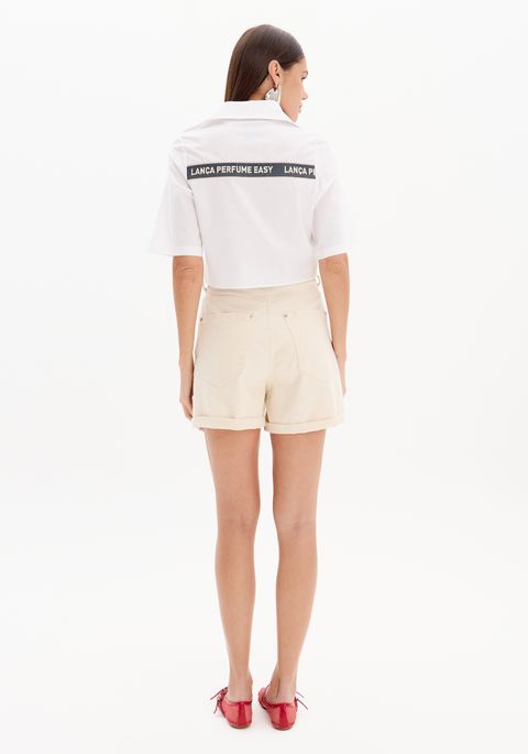 Short Sarja Mom Com Cintura Super Alta E Cós Personalizado
