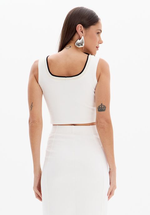 Blusa Cropped De Alças Com Estampa Localizada