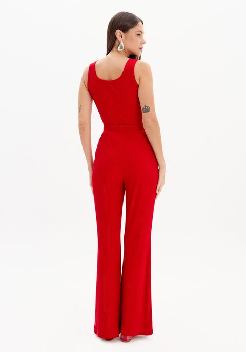Calça Boot Cut Canelada Com Cintura Alta