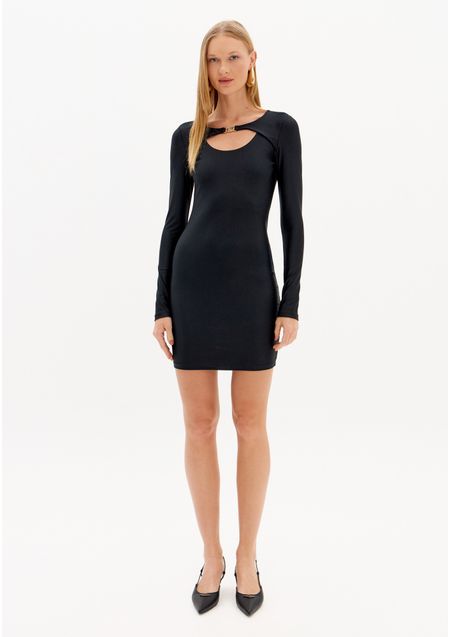 Vestido Curto Manga Longa Com Metal