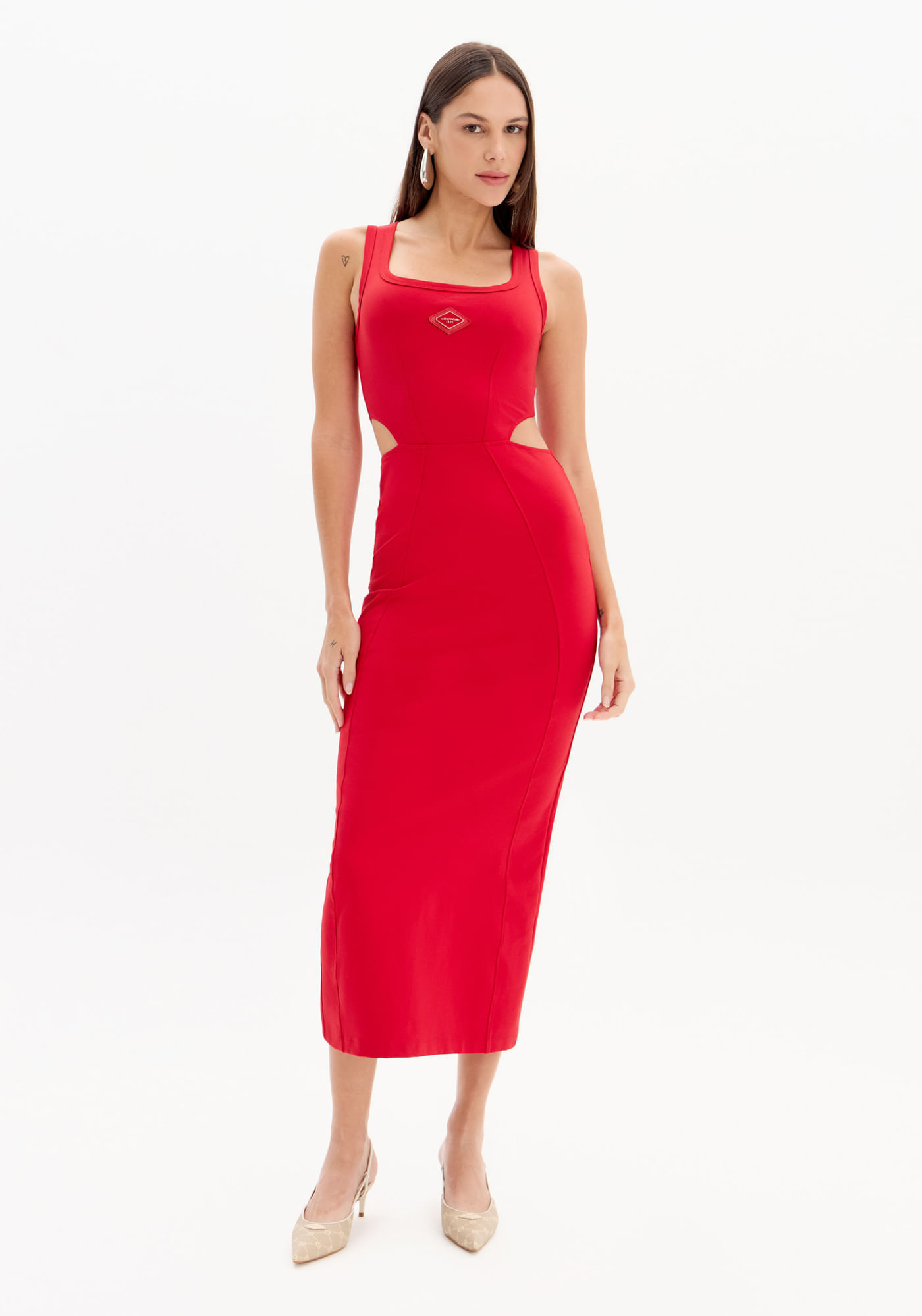 Vestido Super Midi Justo Com Recortes Laterais