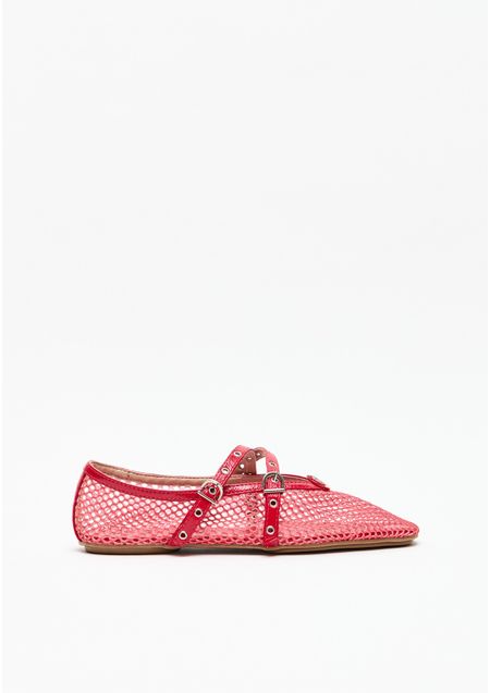 Sapatilha Ballerina Tela Com Tiras Afiveladas