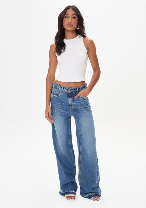 Calça Jeans Wide Leg Cintura Alta