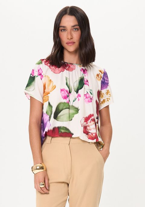 Blusa Manga Curta Estampada Descolada
