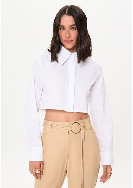 Camisa Cropped De Mangas Longas Com Bordado