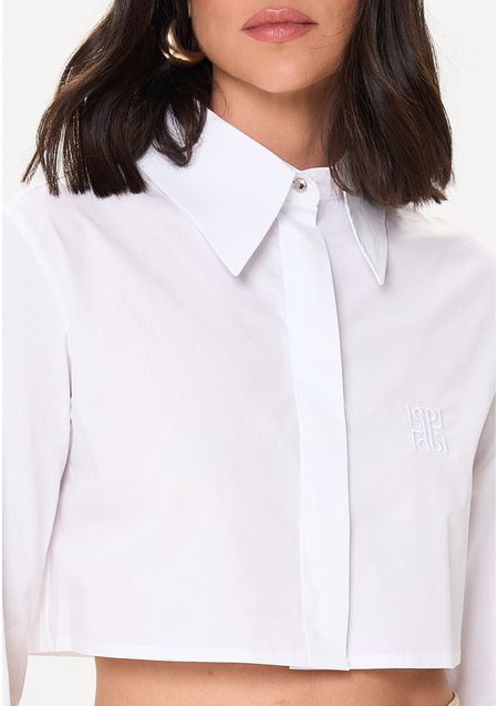 Camisa Cropped De Mangas Longas Com Bordado