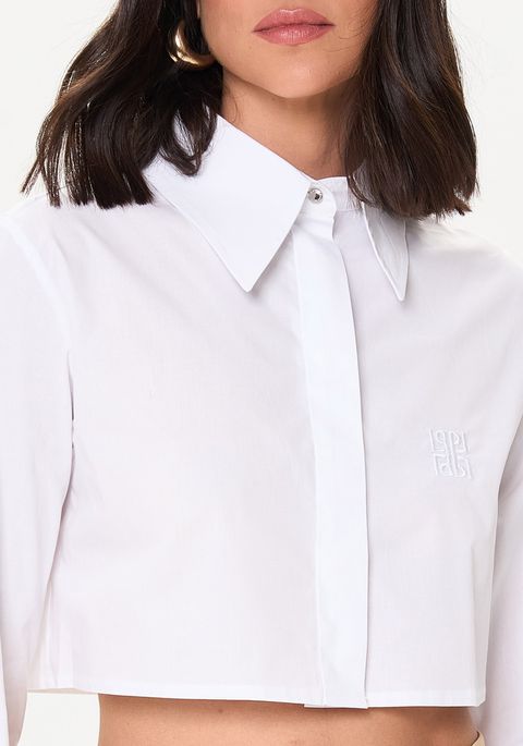Camisa Cropped De Mangas Longas Com Bordado