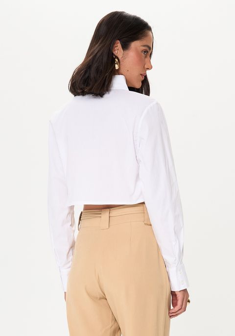 Camisa Cropped De Mangas Longas Com Bordado