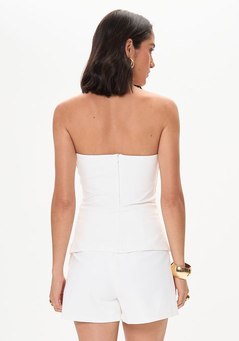 Blusa Básica Sem Alças Com Aplique Frontal