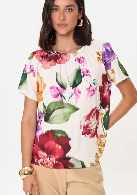 Blusa Manga Curta Estampada Descolada