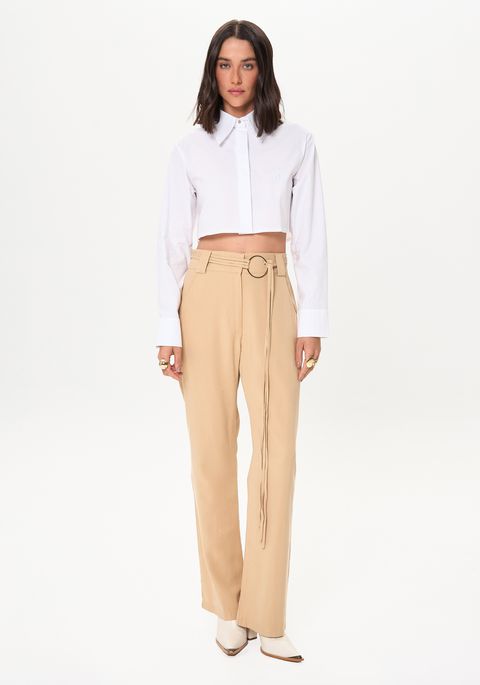 Camisa Cropped De Mangas Longas Com Bordado