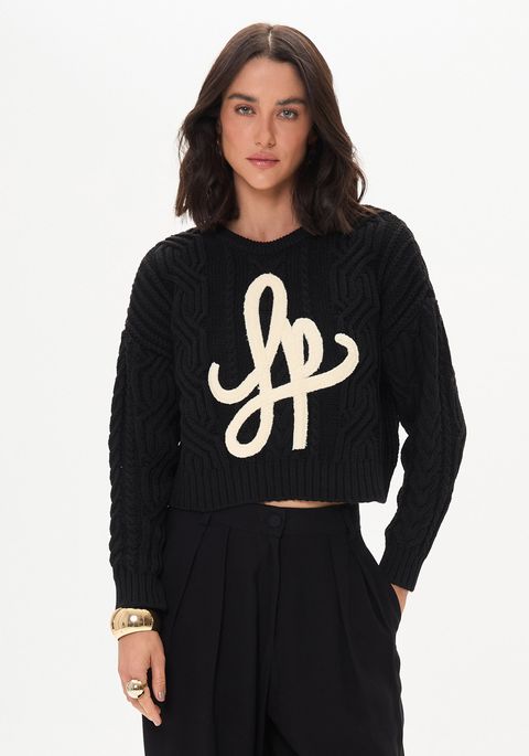 Blusa Tricot Manga Longa Com Assinatura LP
