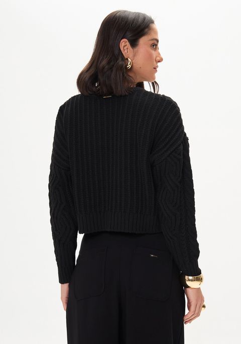 Blusa Tricot Manga Longa Com Assinatura LP