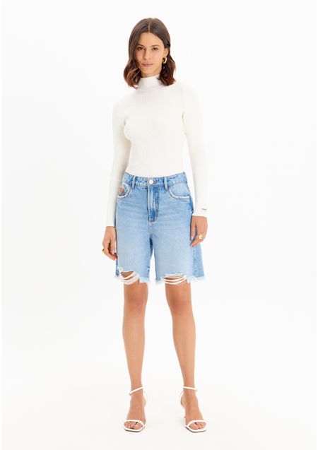 Bermuda Jeans Comfort Alongada Cintura Super Alta