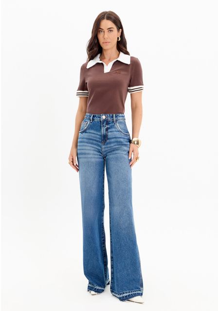 Calça Jeans Wide Leg Com Cintura Super Alta