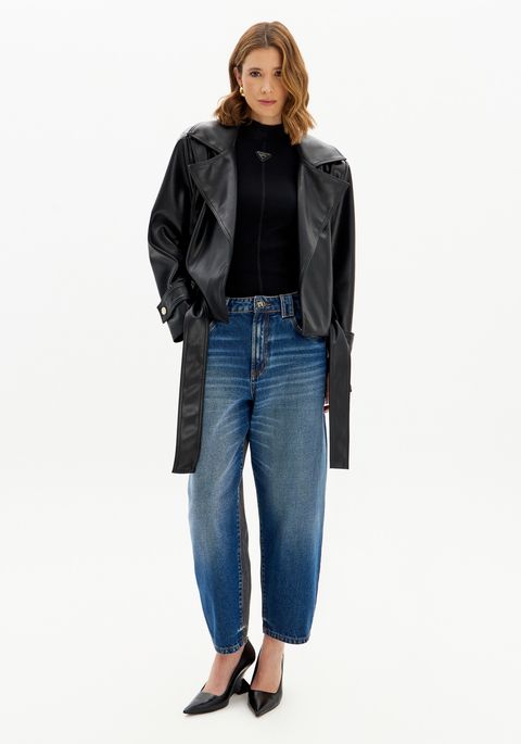 Calça Jeans Baggy Com Cintura Super Alta