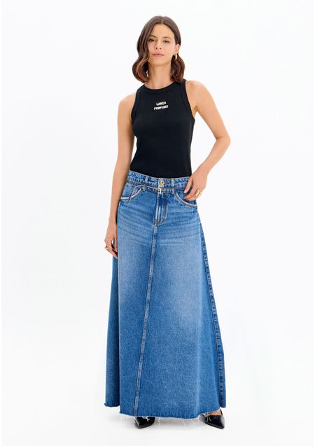 Saia Jeans Longa Com Cintura Super Alta E Cinto