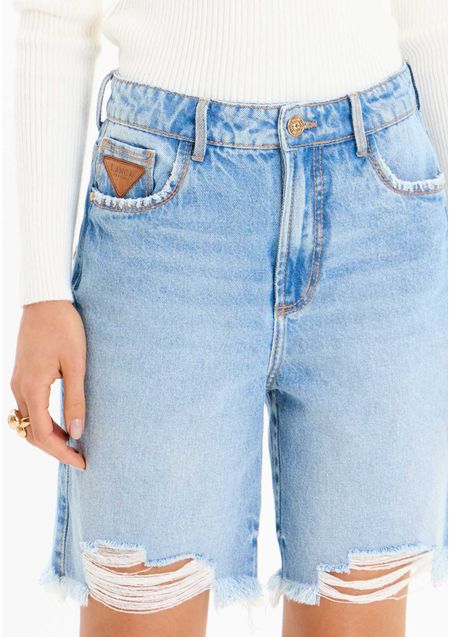 Bermuda Jeans Comfort Alongada Cintura Super Alta