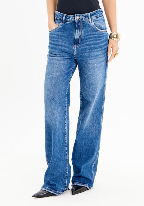 Calça Jeans Full Length Com Cintura Super Alta