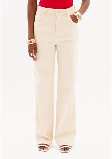 Calça Wide Leg Sarja Cintura Super Alta