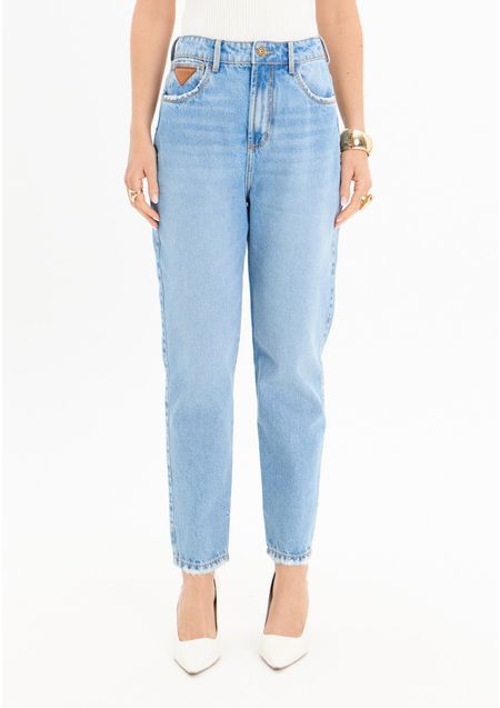 Calça Jeans Luna Mom Cintura Super Alta Bordado Posterior