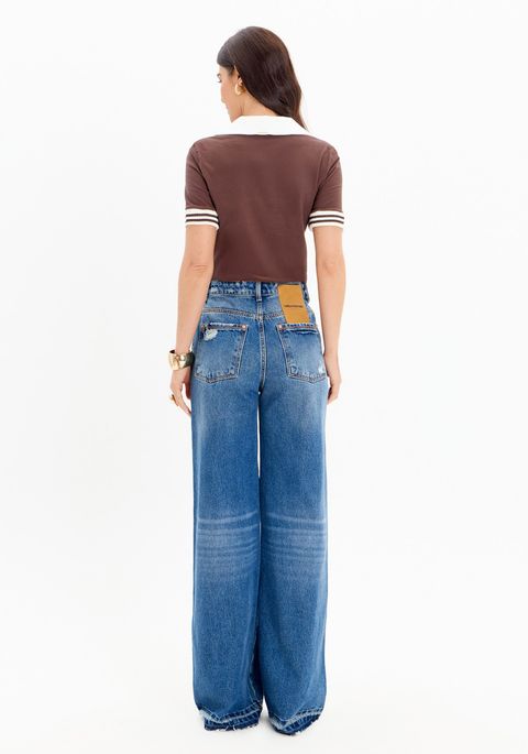 Calça Jeans Wide Leg Com Cintura Super Alta