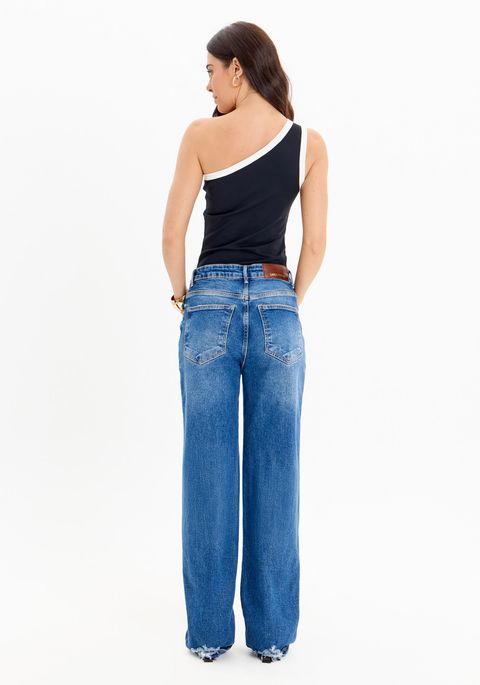 Calça Jeans Full Length Com Cintura Super Alta