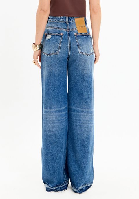 Calça Jeans Wide Leg Com Cintura Super Alta