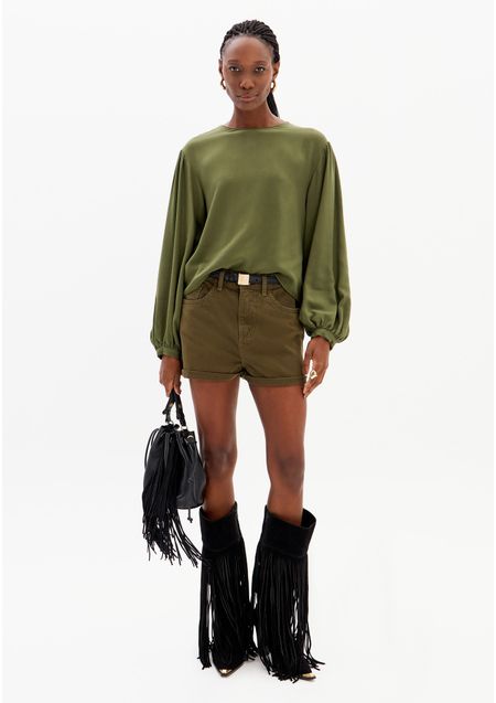 Short Sarja Mom Cintura Super Alta